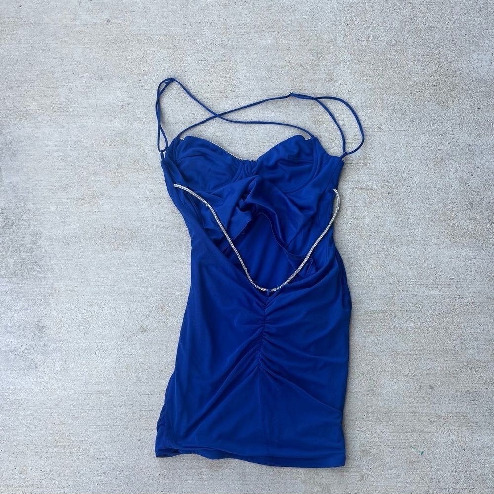 Mesh Rhinestone Open Back Dress in Blue Lucy in the sky Size M - Picture 5 of 6